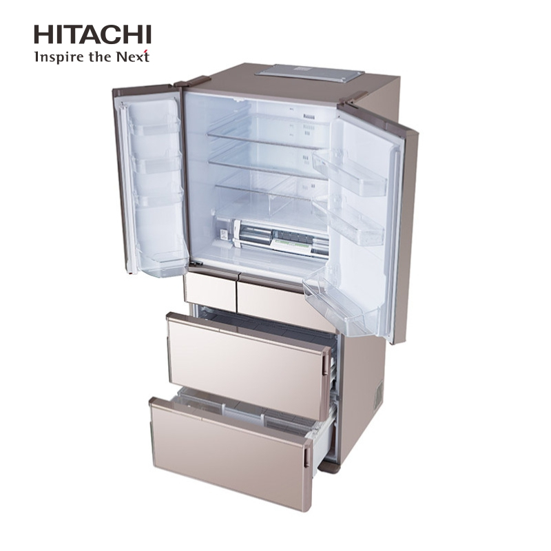 日立(HITACHI) 620升多门风冷变频冰箱触控电动抽屉铂金触媒真空休眠保鲜R-G650G1C水晶雅金 日本原装进口