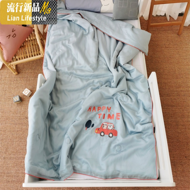 儿童60天丝夏凉被卡通绣花宝宝空调被小孩薄被幼儿园小被子可水洗 三维工匠