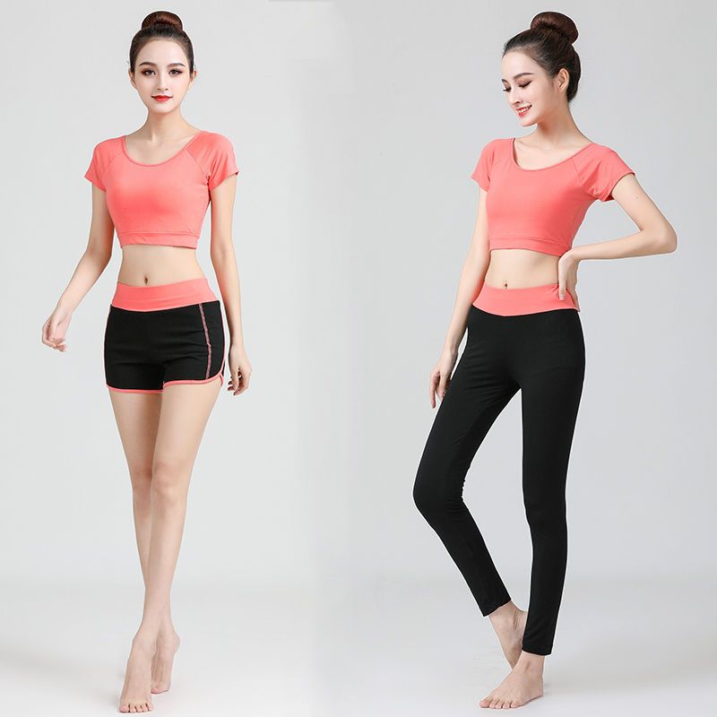 2021新款短袖瑜伽服套装女夏季紧身裤运动健身服露脐跑步服俩件套