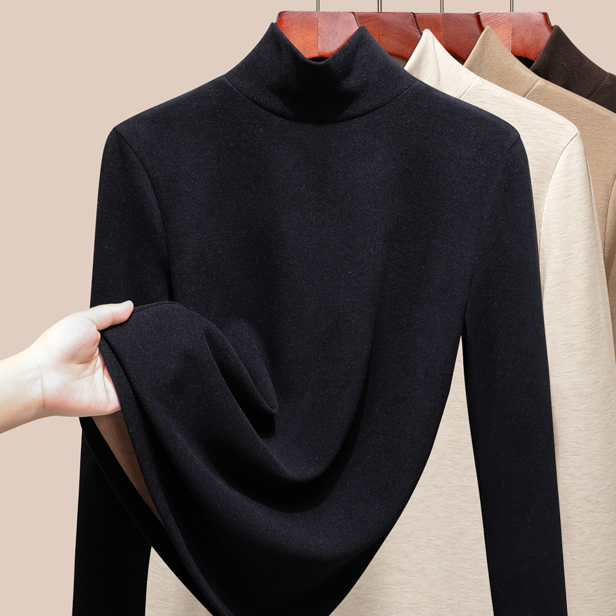 2025蚕丝暖绒高领秋衣女上衣羊毛保暖内衣加厚加绒发热打底衫冬季 黑色 XXXXL