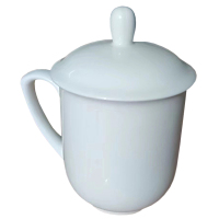 炯毅 纯白陶瓷茶杯会议杯带盖水杯陶瓷杯子 水杯 白瓷杯 口径9cm 个