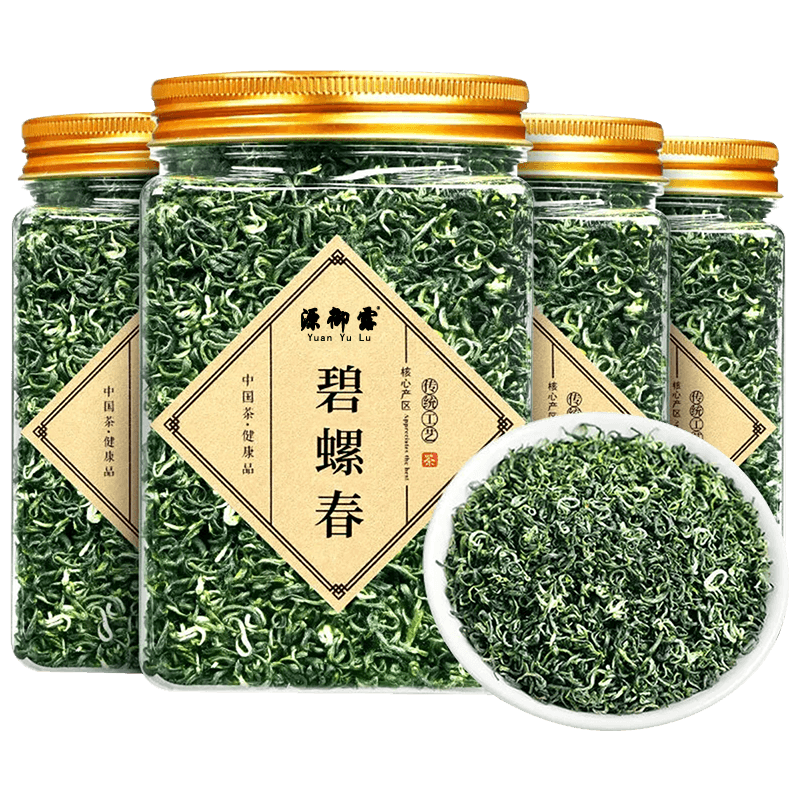 碧螺春绿茶浓香江苏原产春茶嫩芽花果香茶叶简易罐装四罐共500克