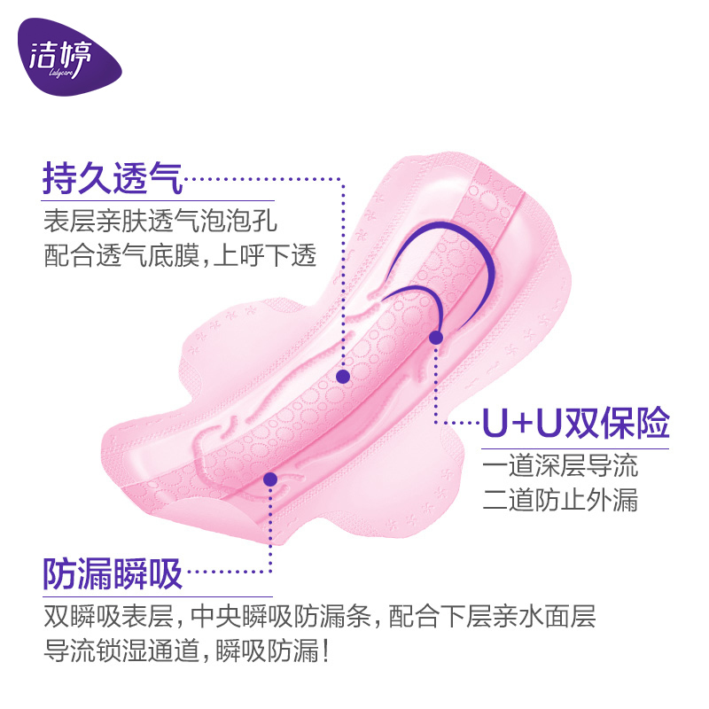 洁婷卫生巾透气双U棉柔日用240mm5片