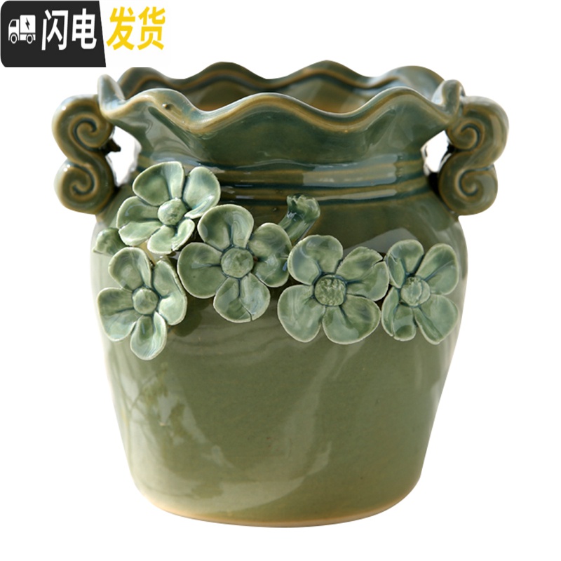 三维工匠手绘韩式捏花小老桩粗陶多肉花盆手工陶瓷简约大花盆 手工花6 中等花盆容器高清大图