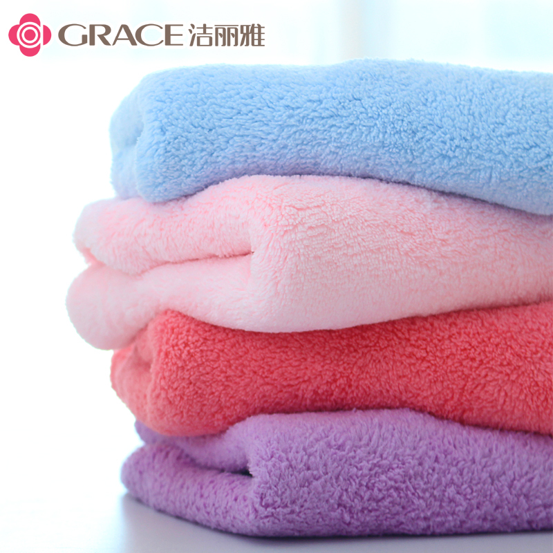 洁丽雅(grace)2条女吸水速干擦头发毛巾可爱长发干发巾包头巾 粉+藕粉
