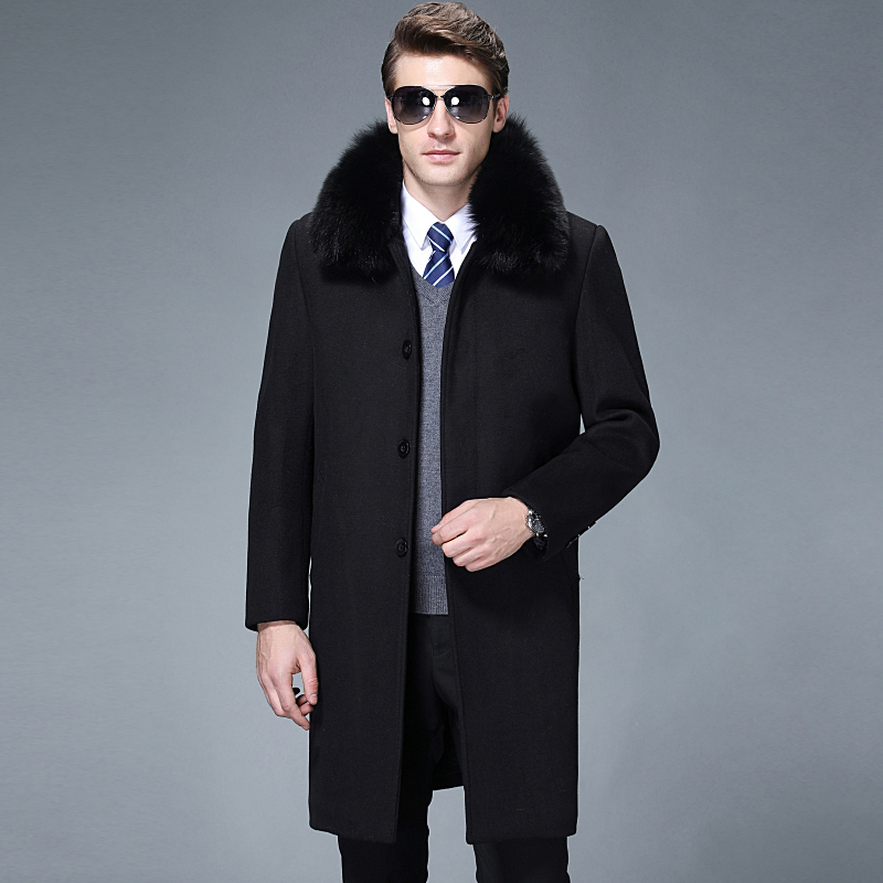 高端呢子羊绒大衣羊毛呢子大衣男中老年过膝长款父亲风衣毛呢大衣爸爸羊毛呢子外套加厚品牌官方旗舰店特卖 1219藏青加绒长款（有200码） 195/108A(XXXXL码）