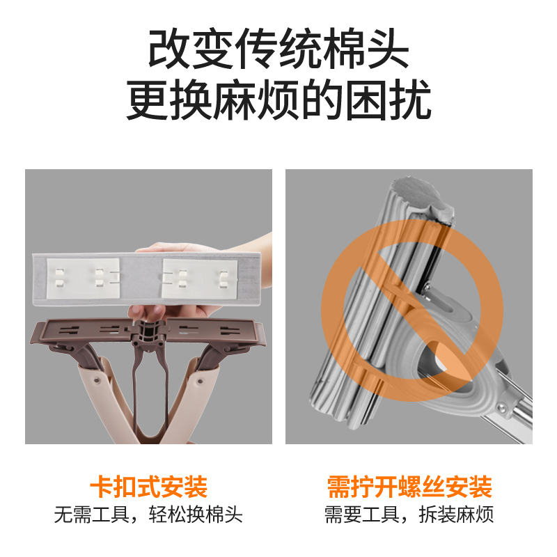 【米咖色】28cm对折直杆【共一个头】 吸水海绵拖把免手洗懒人家用对折式滚轮胶棉拖把头干湿两用一拖净