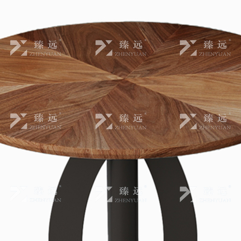 臻远ZY-VC112702 洽谈桌现代小圆桌会客接待商务休闲谈判桌 胡桃色拼花