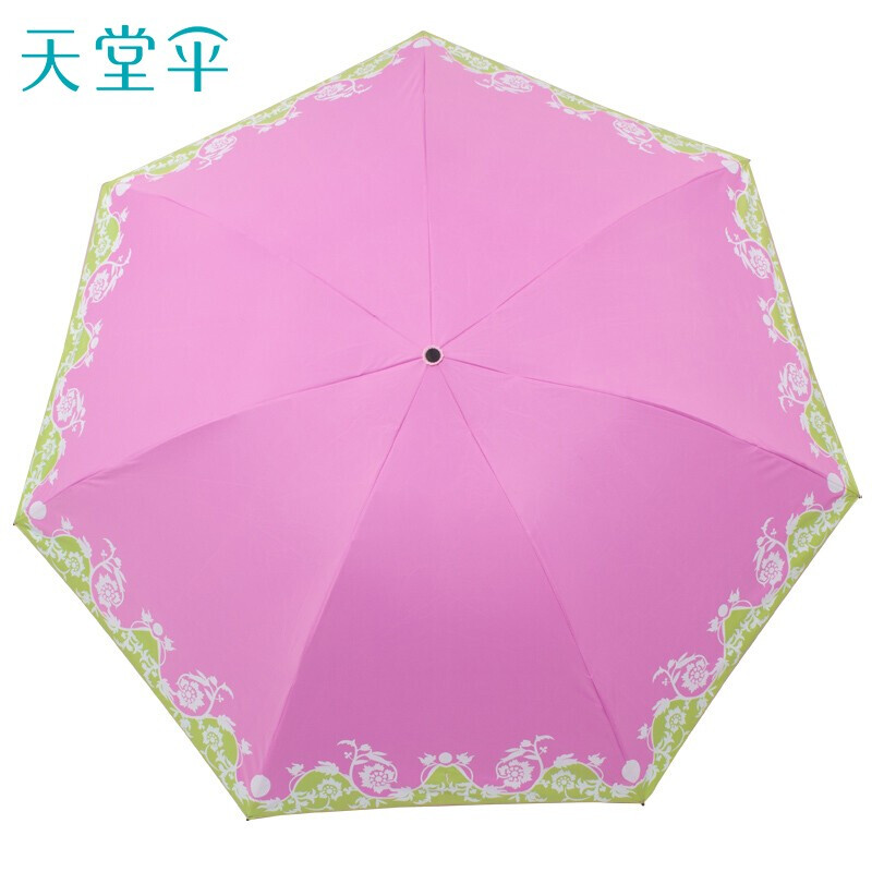 天堂伞 UPF50+亚光绒色胶丝印双色花三折铅笔晴雨伞太阳伞 30069ELCJ高清大图