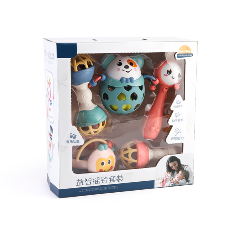 婴儿玩具0到1岁半抓握训练宝宝两三五个月手摇铃3手抓6可咬 益智摇铃5件套[彩盒套装]+菠萝手机[3色随机]-送电池螺丝高清大图