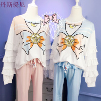 春秋纯棉睡衣女卡通美少女战士水冰月蝴蝶结荷叶边花边家居服套装