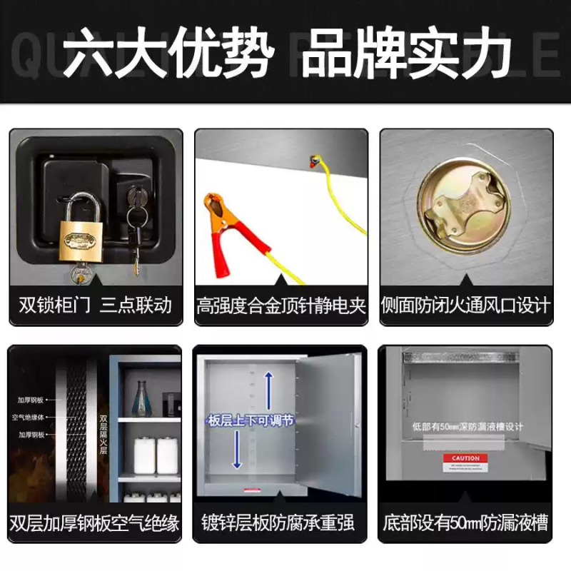 易企采 45加仑201不锈钢防爆柜 工业化学品存放柜实验室易燃危化品储存柜安全柜
