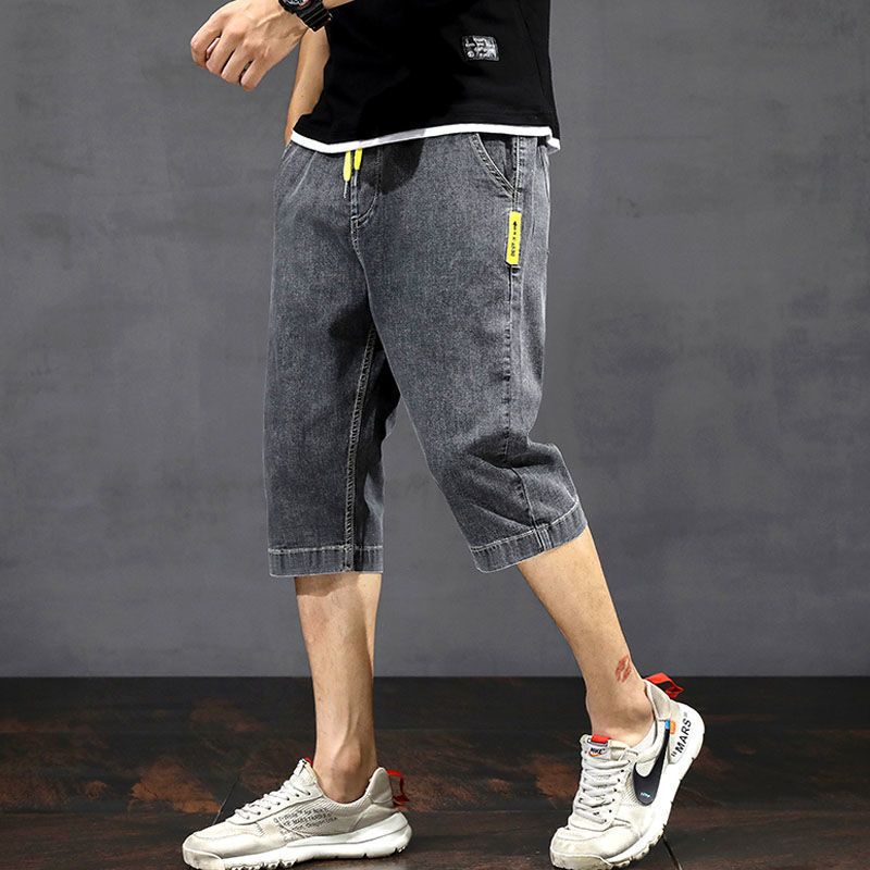 夏季薄款牛仔短裤男七分裤男士宽松直筒弹力中裤休闲哈伦潮流裤子555
