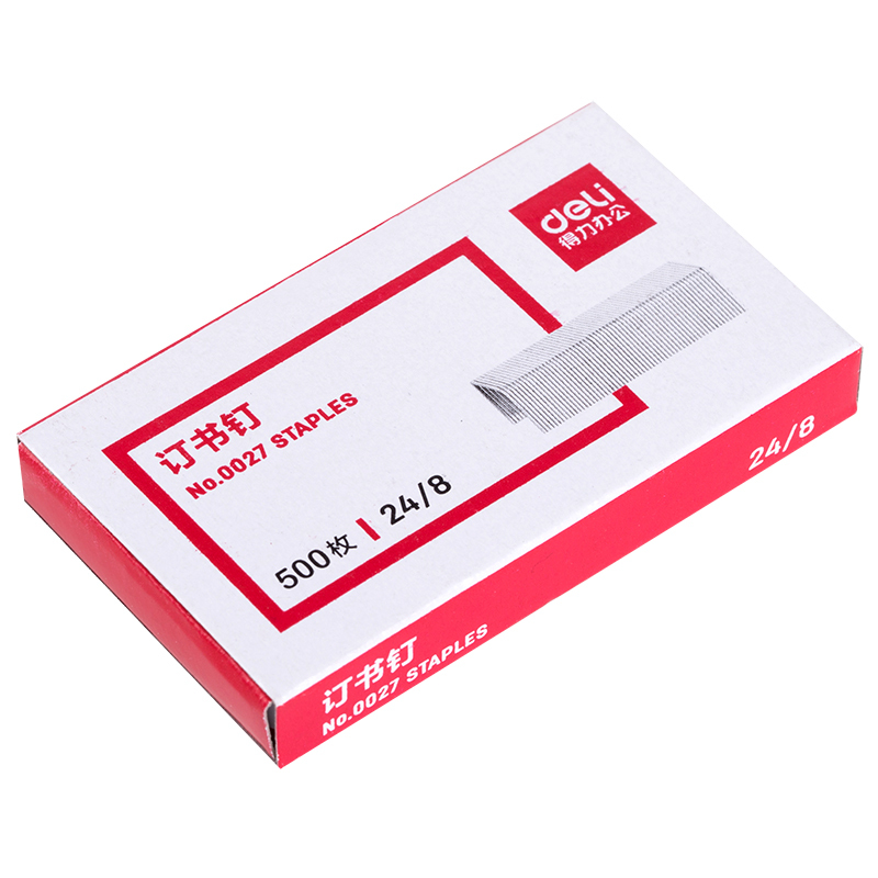 得力(deli) 0027 加厚钉可钉50页订书针 10盒/包 一包装