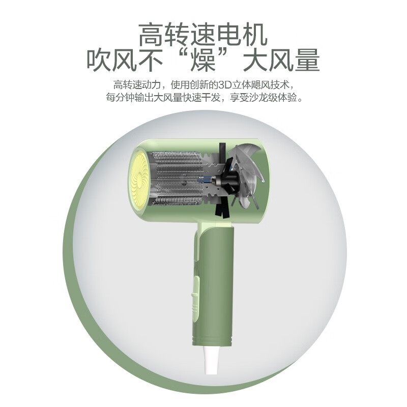 荣事达(Royalstar)恒温护发折叠便携电吹风机清新绿RC-230E 1台高清大图