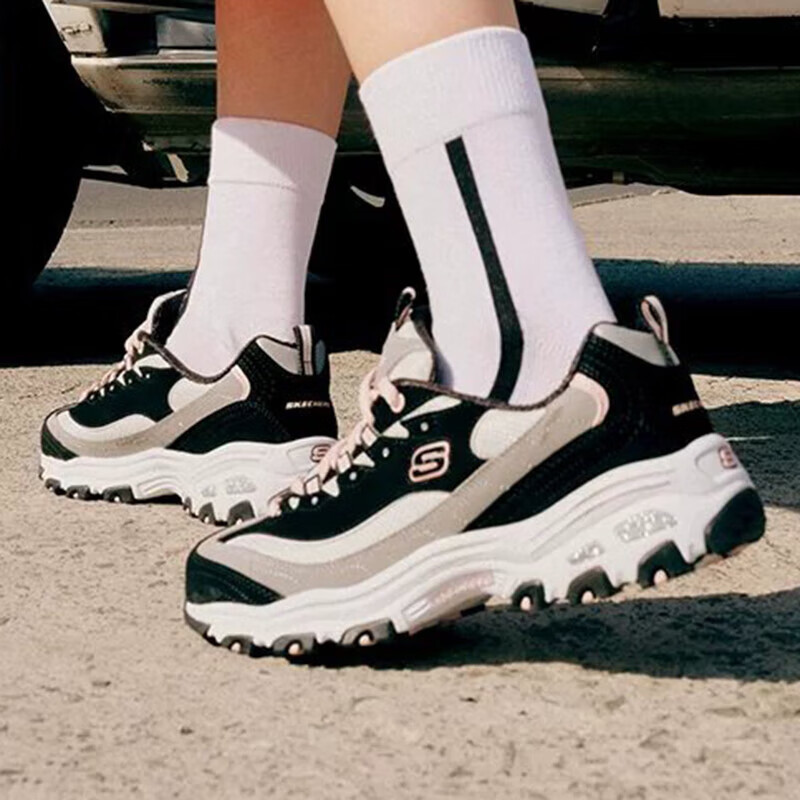 Skechers斯凯奇女鞋 新款时尚熊猫鞋休闲鞋厚底增高户外老爹鞋运动鞋13143-BKGY ZP