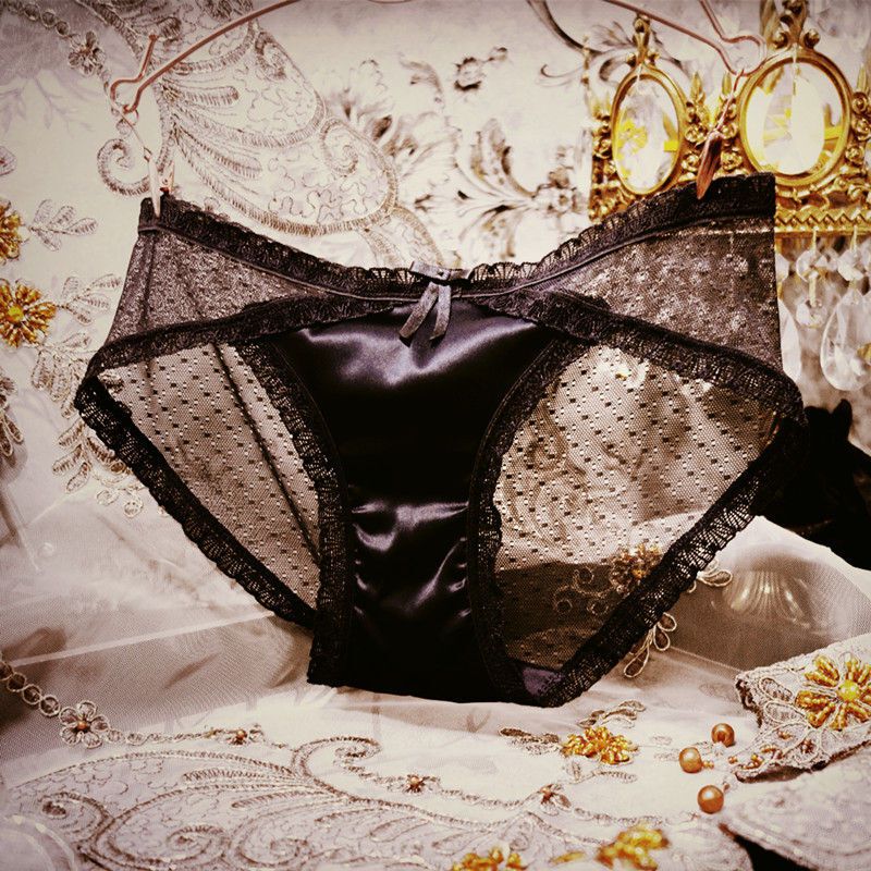 波迷娜bomina内裤女性感星期裤绸缎镂空网纱超薄纯色低腰三角裤