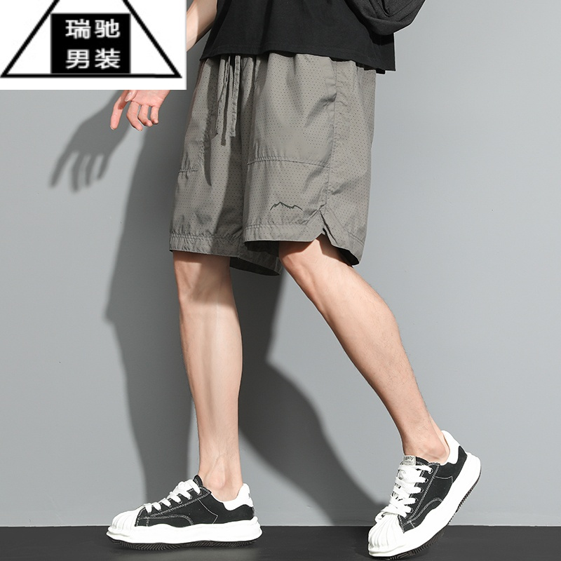 希杰狮王运动短裤男士夏季薄款网眼透气冰丝夏天男款宽松休闲五分裤子速干