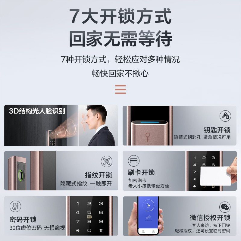 TCL指纹锁智能锁猫眼可视3D人脸识别防盗门智能门锁密码锁家用猫眼防盗电子锁[上门安装]TCL-X7S