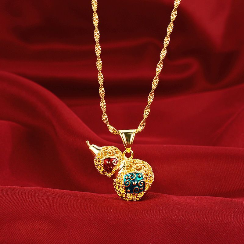 越南沙金项链女招财纳福景泰蓝珐琅镀金花丝镂空吉祥葫芦吊坠女大吉款
