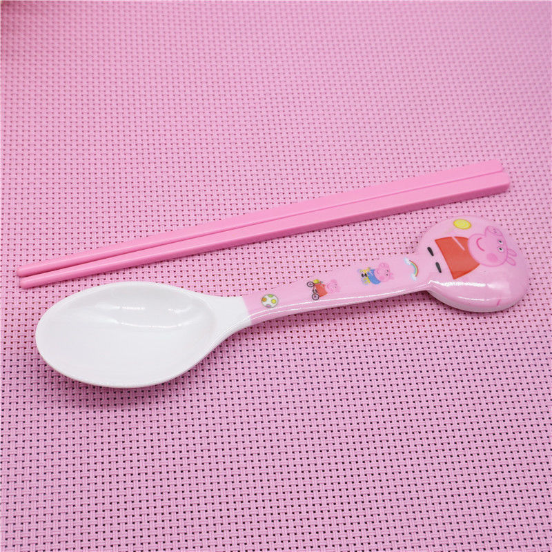 儿童碗可爱卡通幼儿园宝宝吃饭碗水杯子家用防摔密胺仿瓷餐具套装 粉色佩佩猪头柄勺子+筷子