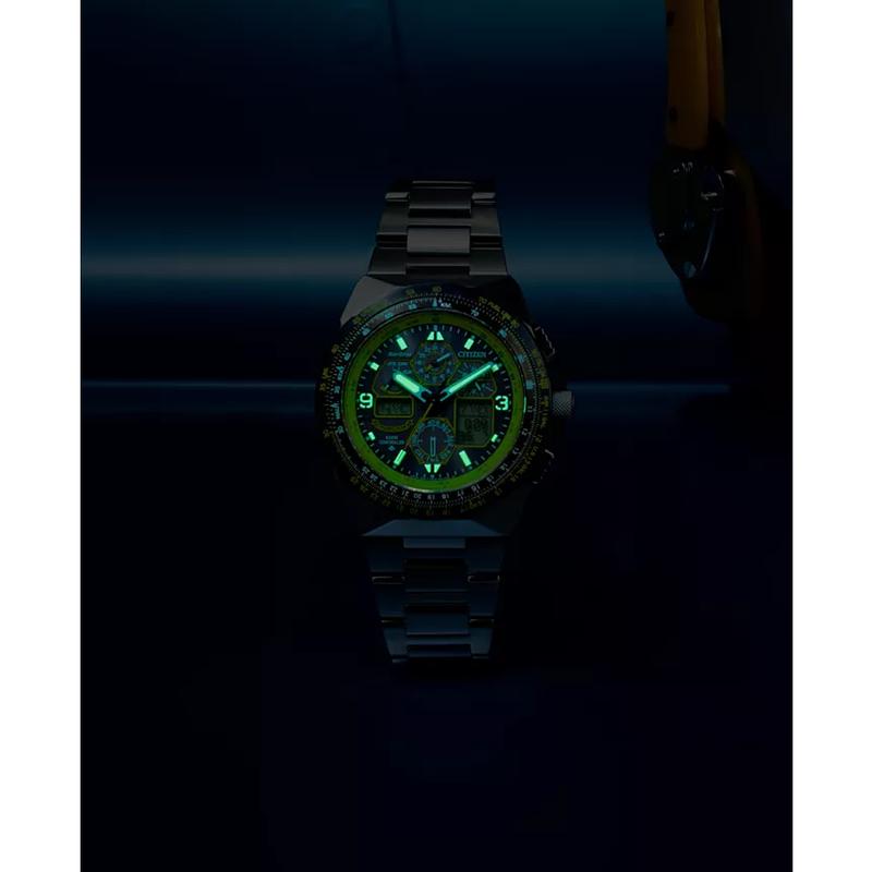 西铁城(CITIZEN)光动能蓝天使男款 chronograph 天空行者不锈钢腕表 46mm高清大图