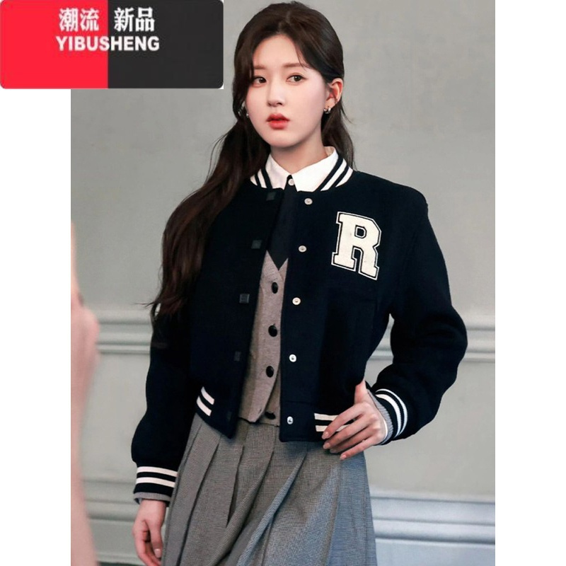 yibusheng赵露思明星同款衣服短款棒球服外套女2023新款学院风上衣