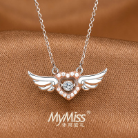 Mymiss 925银镀铂金项链女跳动的心天使气质锁骨链短款 天使の心