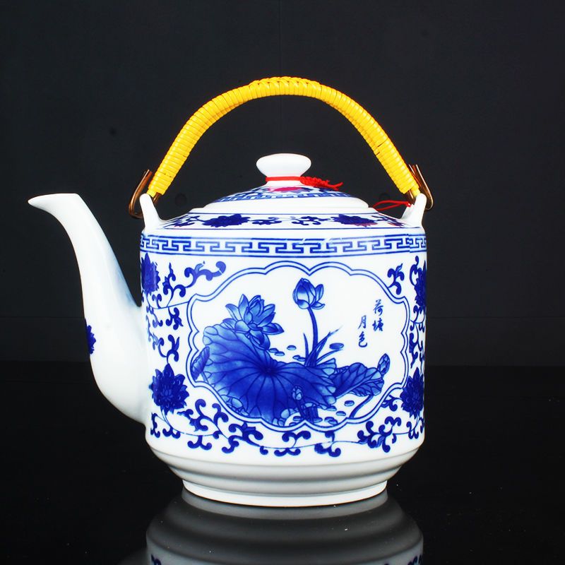 4l大容量水壶景德镇陶瓷茶壶水壶冷凉水壶青花瓷提梁壶2l升2l心想事成