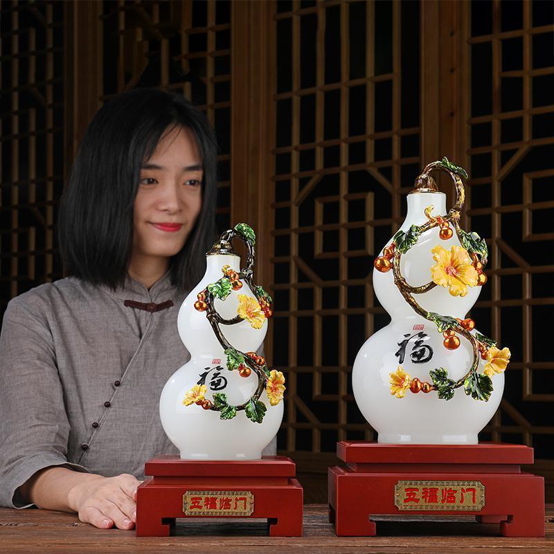 珐琅彩葫芦摆件五福临琉璃玉工艺品家居客厅酒柜玄关装饰品_920_998