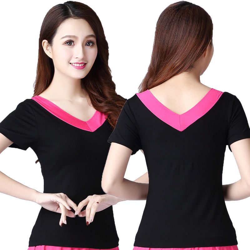 2021广场舞服装新款舞蹈上衣短袖女跳舞衣服中老年练功服夏季舞衣