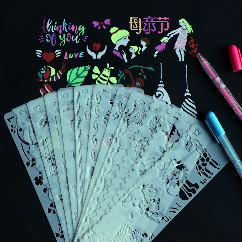 成长手册diy装饰材料镂空绘画模板手工制作相册工具配件花边尺 三维工匠高清大图
