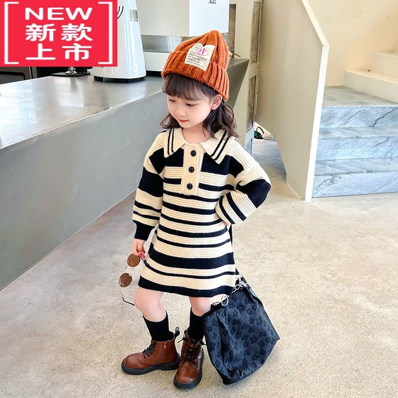 可莉允女童秋装毛衣裙韩版2022新款儿童洋气童装小女孩中长款针织衫外套图片