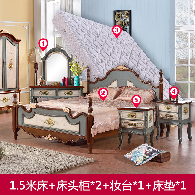 森美人美式实木床地中海风格主卧1.8米 复古田园乡村双人欧式1.5高箱床高清大图