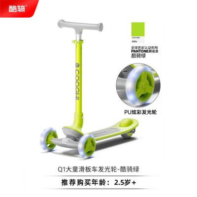 酷骑(COOGHI) 儿童滑板车Q1溜溜车折叠款重力转向发光轮3-10岁生日礼物 酷骑绿