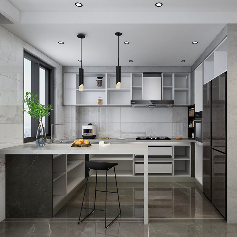 科凡全屋定制整体橱柜家用厨柜厨房置物架收纳柜子石英石预付金报价_