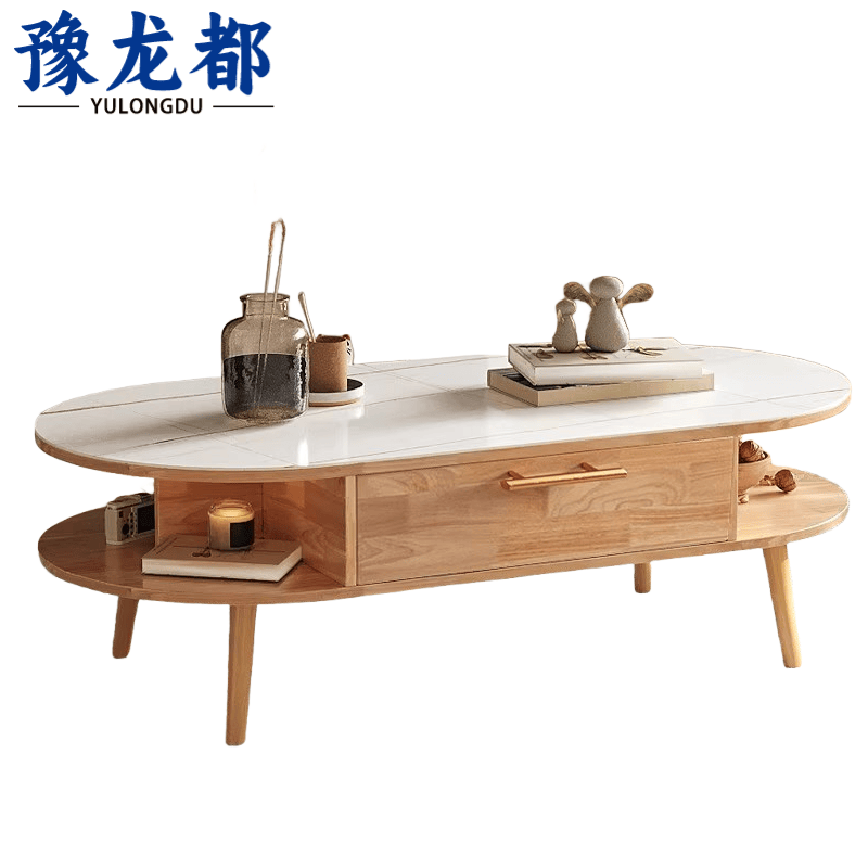 豫龙都 钢化玻璃实木 茶几 个高清大图
