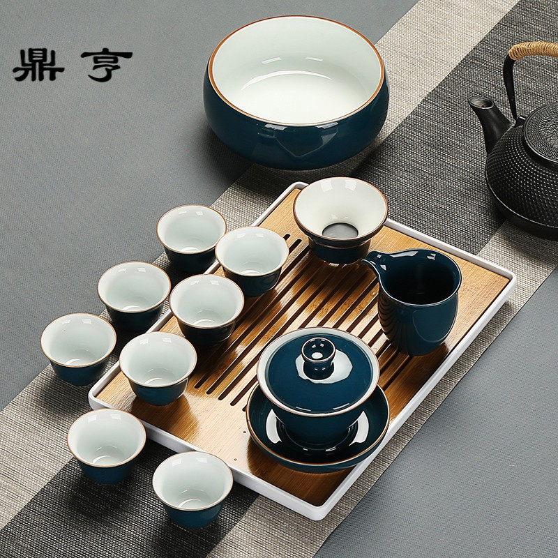 鼎亨陶瓷功夫茶具套装家用简约盖碗壶承三才碗工夫泡茶器茶洗茶盘