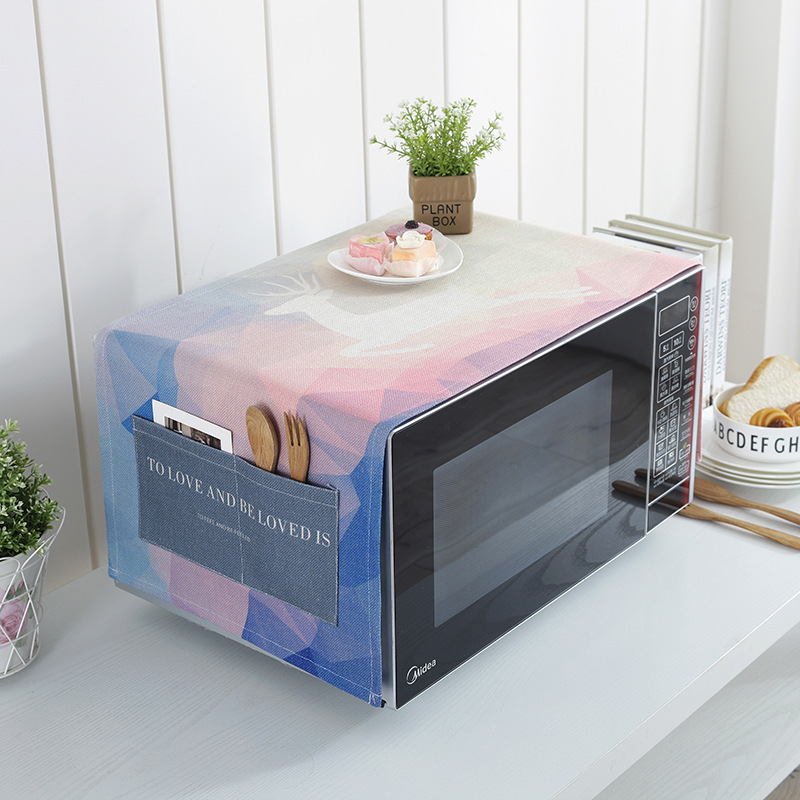 床头柜盖巾棉麻布艺盖布防水防油罩通用烤箱罩防尘罩微波炉罩 LU-05 防水.小双开门冰箱【150*60cm】