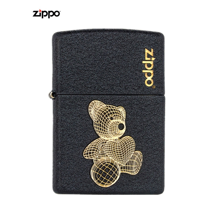 官方正品Zippo芝宝正版zp防风煤油打火机黑裂漆抱抱熊送礼zioop