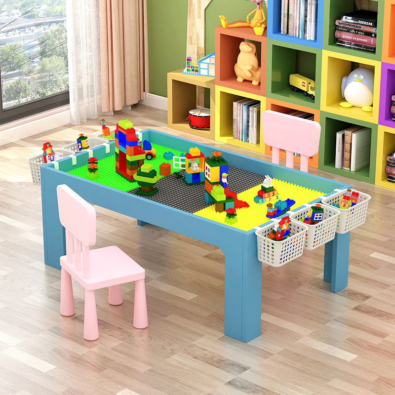 多功能儿童玩具游戏桌益智力积木幼儿园桌椅套装木质积木桌椅套装