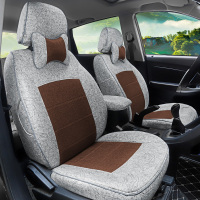 汽车坐垫英朗捷达朗逸宝来阳光轩逸冰丝全包围亚麻布四季通用座套 C款》拼接细麻+咖色