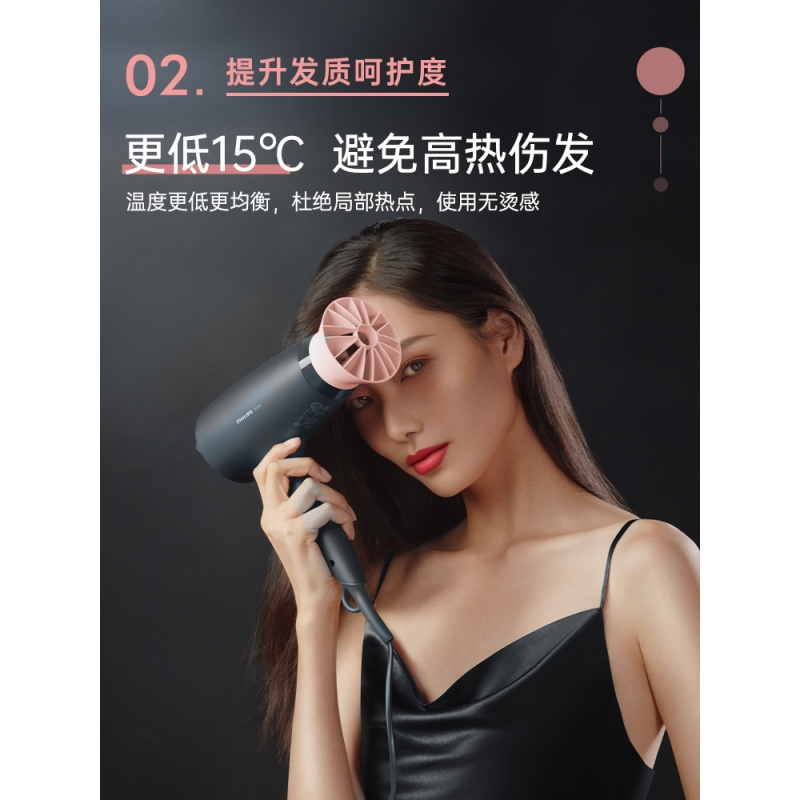 飞利浦(PHILIPS)温柔小花筒电吹风机 家用负离子护发 大功率速干风筒BHD356高清大图
