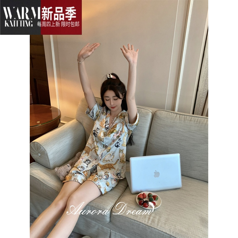 SHANCHAO赵露思同款夏季新品睡衣女卡通甜美可爱风短袖短裤薄款家居服套装
