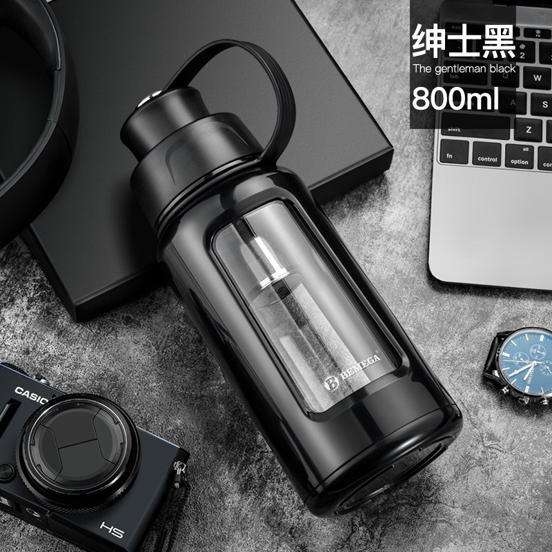 家柏饰(CORATED)大容量玻璃杯800ml双层隔热泡茶杯男女便携大号水杯子 睿智蓝高清大图