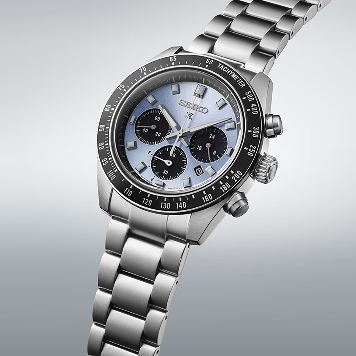 SEIKO精工新款上市三眼计时熊猫系列太阳能夜光防水男士石英表高清大图