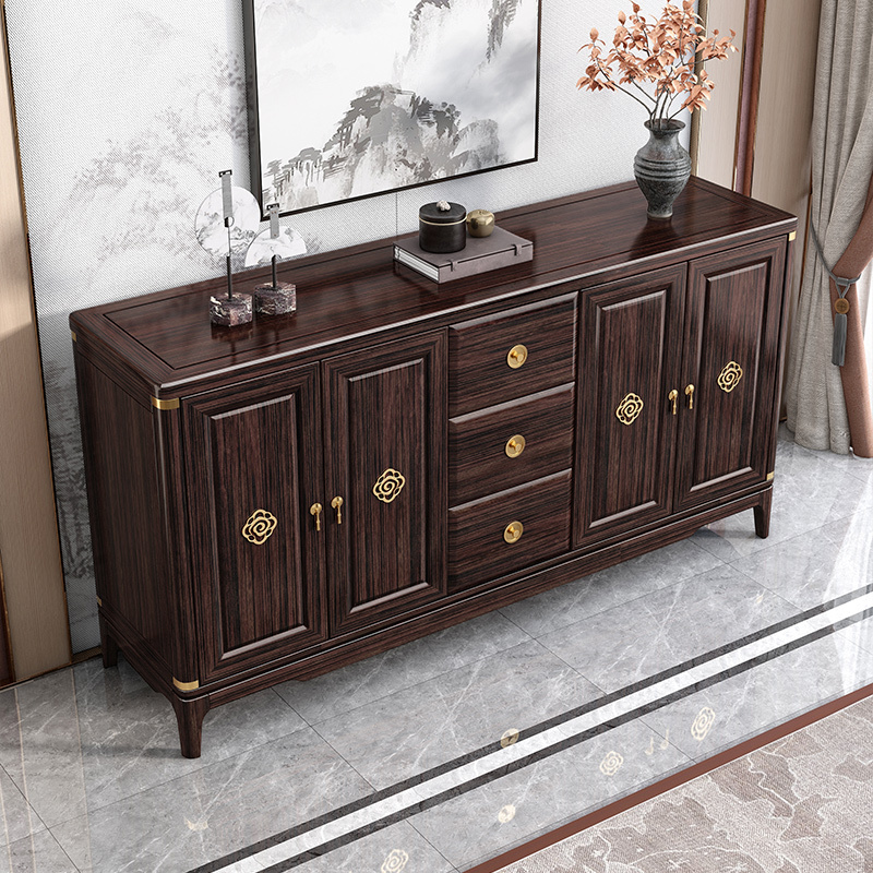 月影梳桐新中式实木餐边柜紫金檀木厨房边柜储物柜现代简约碗柜酒柜置