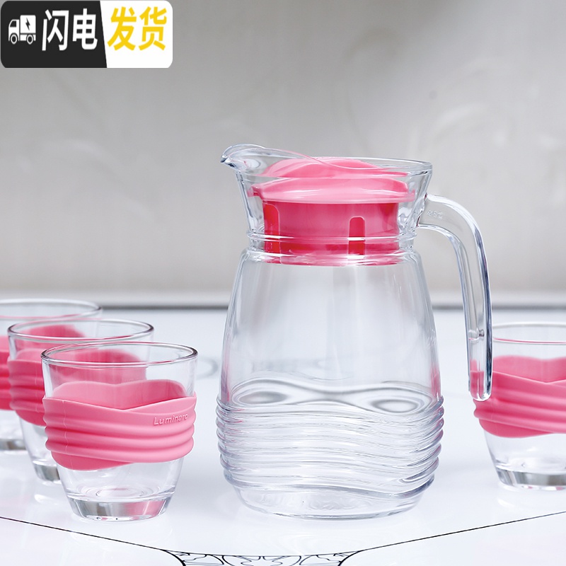 三维工匠玻璃杯套装水具套装耐热玻璃杯茶具套装冷水壶套装家用 冰蓝八角水具5件套高清大图