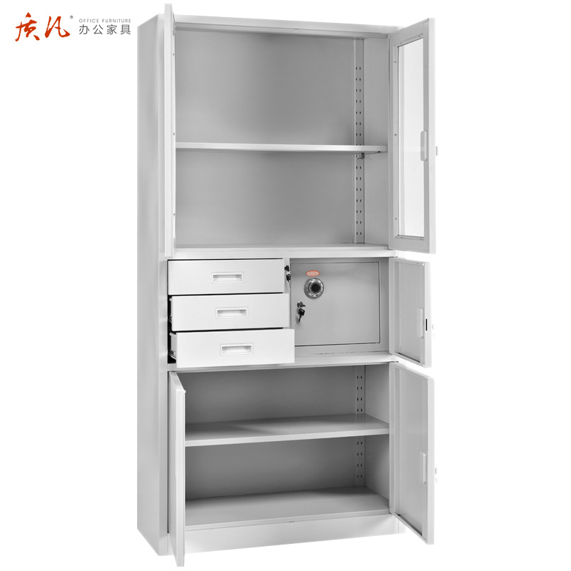 质凡钢制铁皮柜办公柜档案储物柜子偏三斗带保险柜高清大图