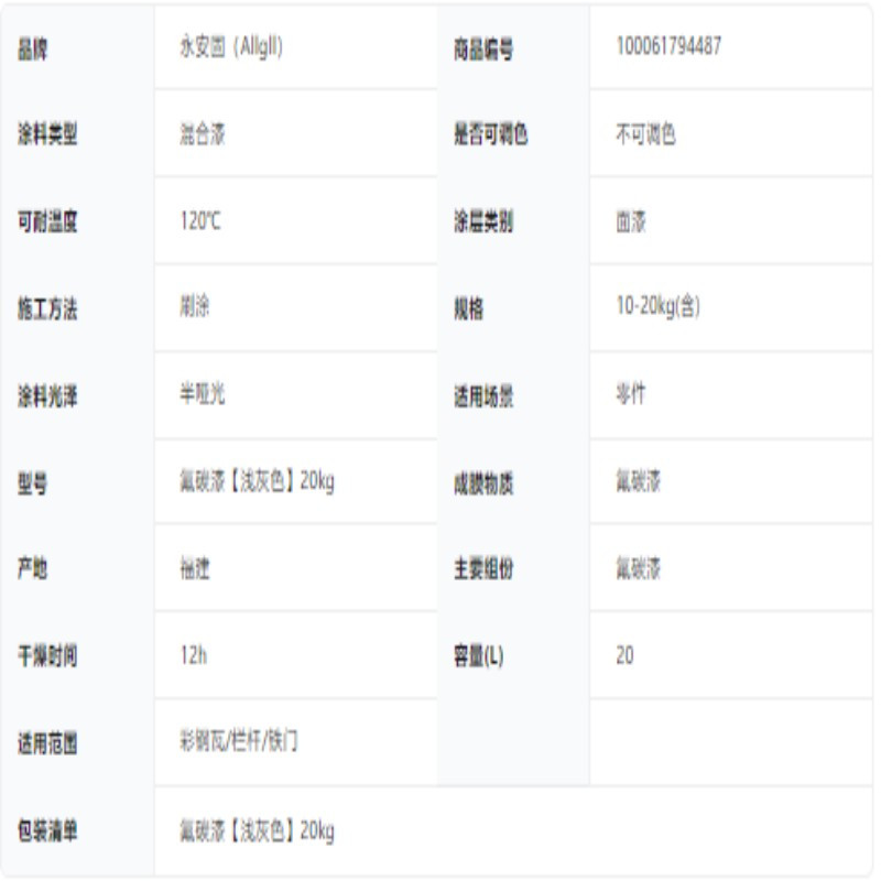 永安固allgl 氟碳漆金属漆户外防腐防锈漆栏杆铁门彩钢瓦翻新免除锈专用油漆 白色20kg